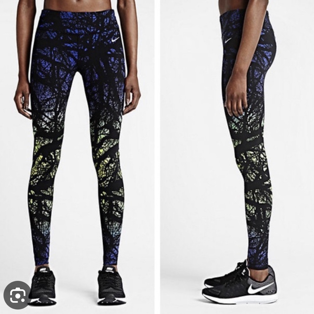 Nike Dri-fit Epic Luxe Printed Enchanted Forest Leggings Sz XS Black blue green